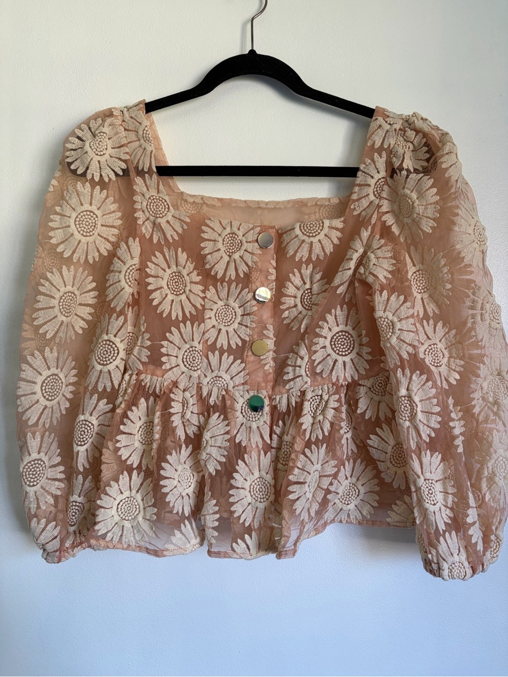 Floral Embroidered Peasant Blouse - Pink